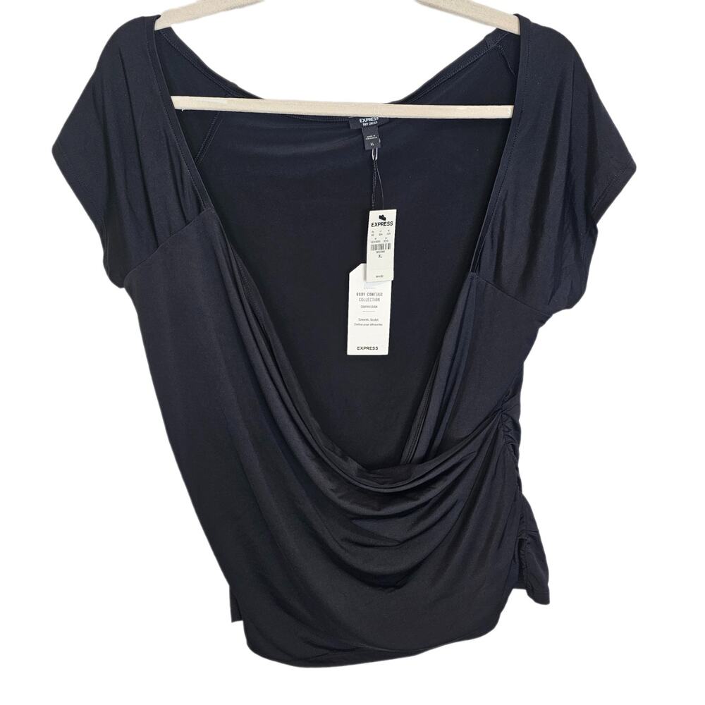 Express Body Contour Womens Off Shoulder Suprlice Top XL Ruched Shaping Slimming